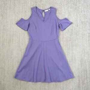 New York & Company Purple Cotton Short Sleeve Cold Shoulder Midi Dress S